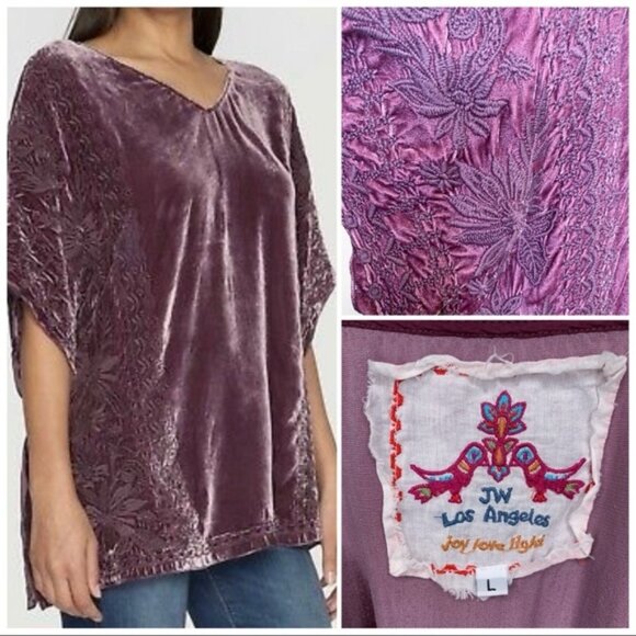 Johnny Was Tops - JOHNNY WAS Plum Velvet Embroidered Kimono Tunic Top